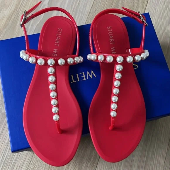 Stuart Weitzman, Goldie jelly sandal size 7, Coral NIB - Picture 9 of 10